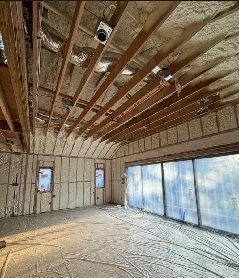 Interior walls and ceiling insulated with spray foam during new construction in Steilacoom